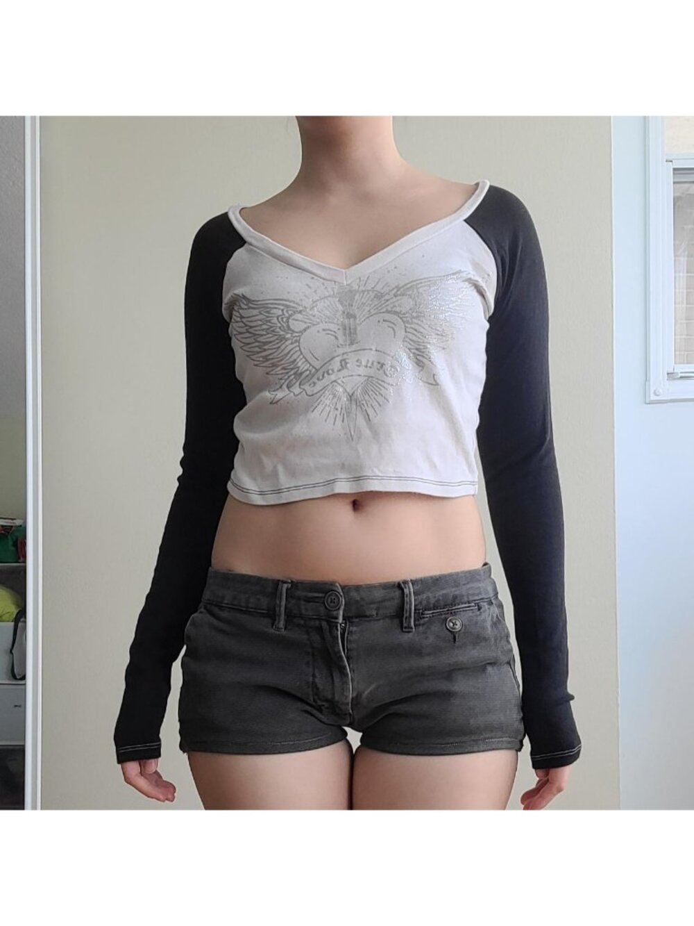 Garage Y2K Cotton Silver Graphic Sparkle Cropped Baby Tee Whimsigoth (S)
